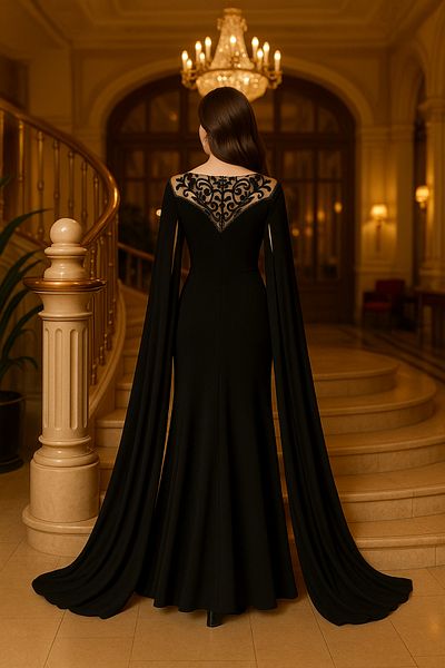 Neva Style Rochie de seară neagră cu pelerină 4411s