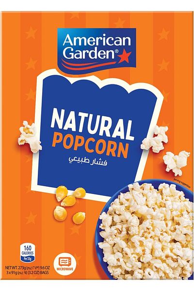 american garden Microwave Natural Popcorn, Gluten-Free, 273g (3 Bags of 91g)
