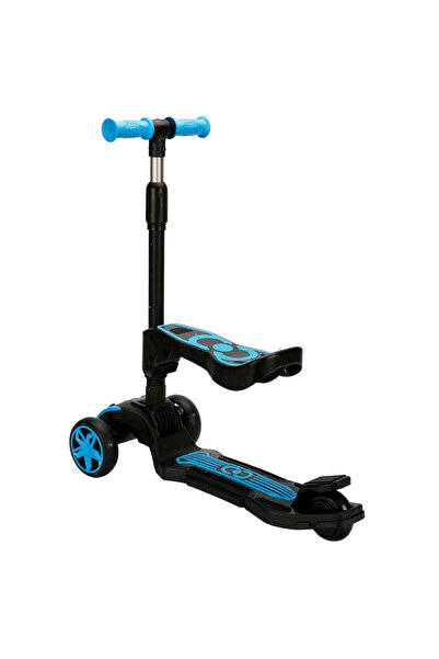 Scooter Oturaklı 3 Tekerlekli | Led Işıklı, Katlanabilir Combo , 3-7 Yaş Mavi