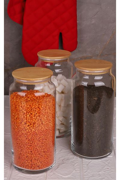 Bambum Zone - 3-Piece Glass Storage Container 1300ml Vacuum Bamboo Lid