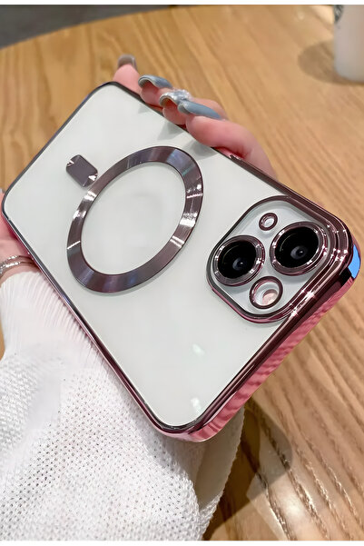 Fibaks Apple Iphone 13 - 14 Kılıf Kamera Lens Korumalı Magsafe Şarj Kilifi Şeffaf Renkli Yumuşak Kapak