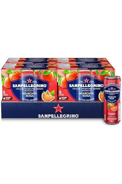 San Pellegrino Naturali Italian Sparkling Drink Aranciata Rossa, Blood Orange, 330 mL Can, 24 Cans T