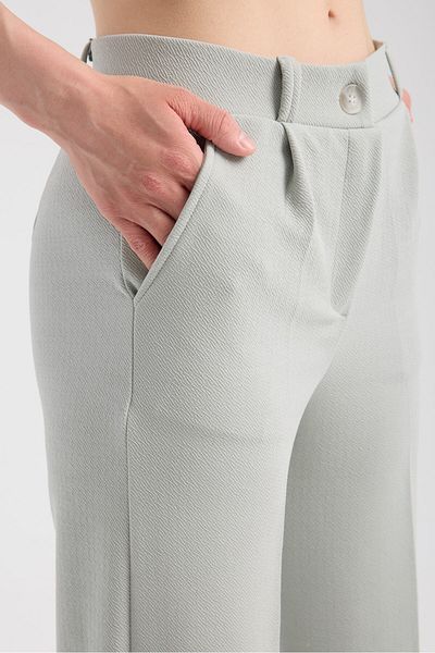 ZERTEX Women's Mint Green Double Pocket Lycra Belt Rubber Detailed Zippered High Waist Clamp Crepe Style Trousers.