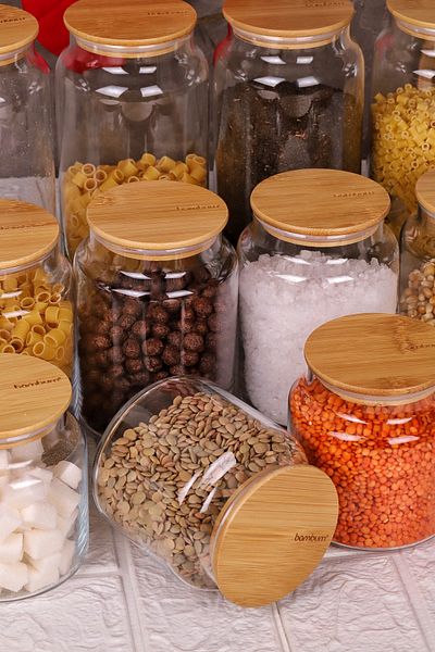 Bambum Glass Storage Container - 600Ml-800Ml-1300Ml Vacuum Bamboo Lid