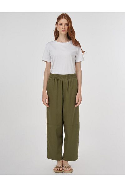 Kayra Relaxed Cut Viscose Trousers Khaki