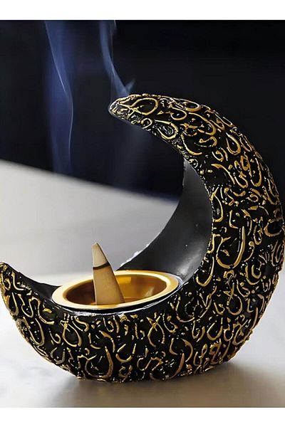 Generic Crescent Resin Incense Burner Arab Ramadan Moon Crescent Incense Holder