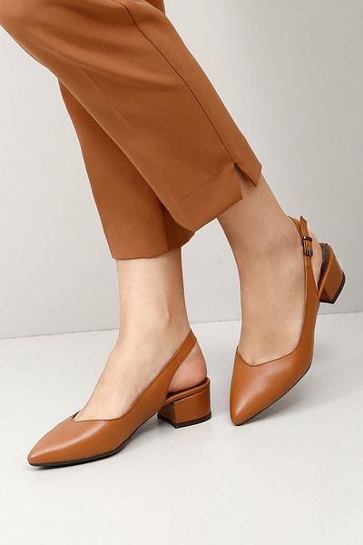 GÖNDERİ(R) Damskie/Dziewczęce Brązowe Antyczne Grube Obcasy Slingback Oryginalne Skórzane Buty