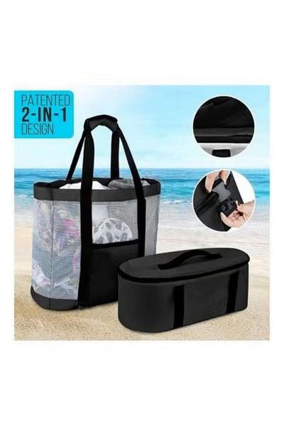 Generic Mesh Breathable Beach Picnic Bag With Insulated Cooler Compartment, One Size Fits All, Removable