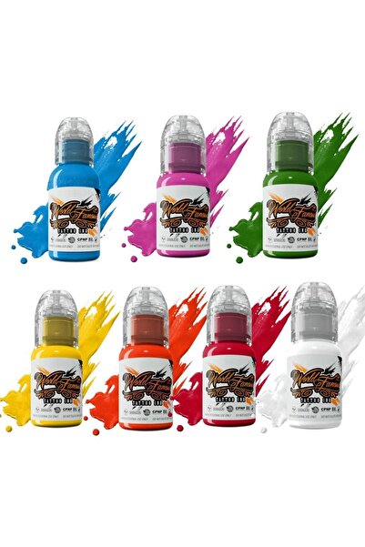 world famous Simple Color 7'li Dövme Boyası Seti - World Famous Ink Dövme Boyası - 0,5oz/15ml