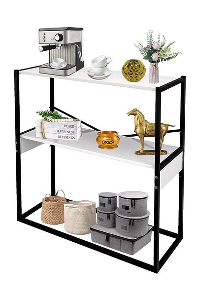 AGD Coffee Corner Table, Console Entry Table, Organize Your Needs 90x30x90 cm - White/Black