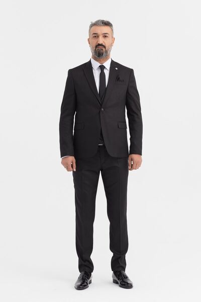 Slimfit Kesim Erkek Buyuk Beden Takim Elbise-SİYAH
