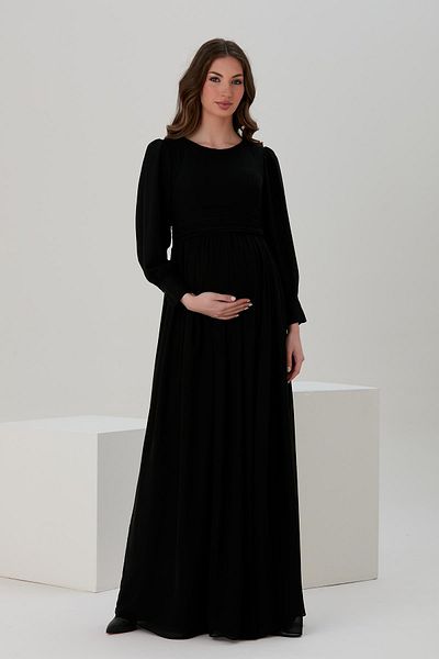 Işşıl A036-Pleated Belt Maternity Chiffon Evening Dress