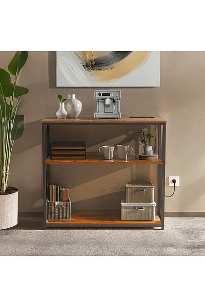 AGD 3-Tier Adjustable Console Table with Charging Base and Storage Shelf, 100x35x90cm, Brown