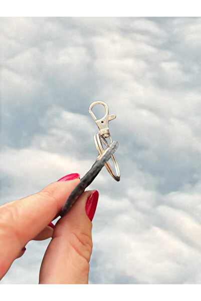 Pinkylola E harfli yuvarlak siyah hakiki deri anahtarlık, çanta süsü ( kuzu deri -yumuşak )