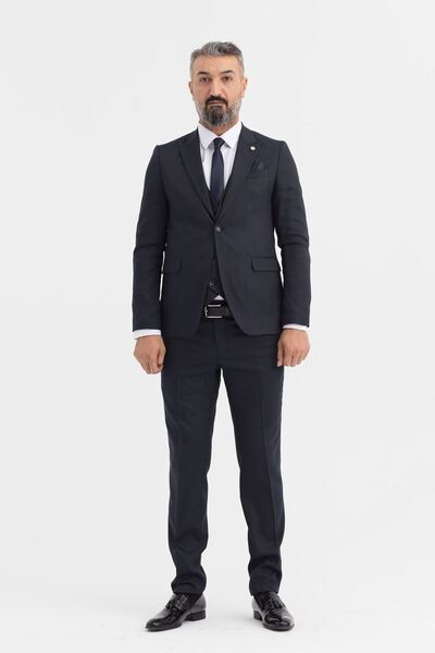 Slimfit Kesim Erkek Buyuk Beden Takim Elbise-LACİVERT