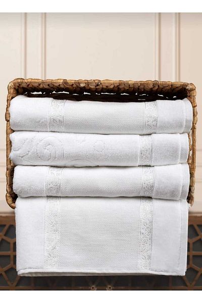 AYHOME Evim Home Etamin Set Velvet Soft Hand Face Towel Set 6 Pieces 50 X 90 cm Plain Ecru Color Towels