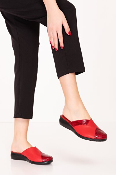 Gondol Genuine Leather House Slippers Özl.450 Red Combination