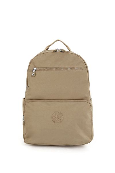 Sanmorris Unisex Water Resistant Medium Size Crinkle Fabric Multi-Compartment Beige Laptop School and Travel Backpack