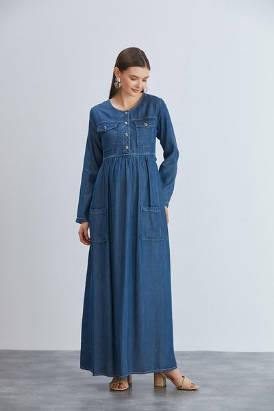 Işşıl IŞIL 456-Rochie maxi de maternitate Liyosel cu buzunar acoperit pentru alăptare