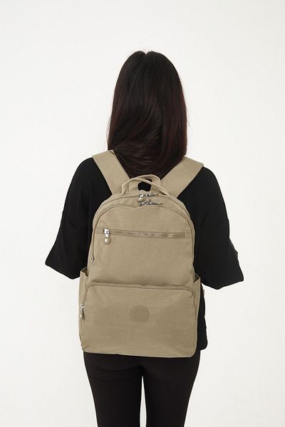 Sanmorris Unisex Water Resistant Medium Size Crinkle Fabric Multi-Compartment Beige Laptop School and Travel Backpack