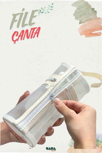 TATA CRAFT Large Capacity White Mesh Zippered Stationery Makeup Organizer Bag