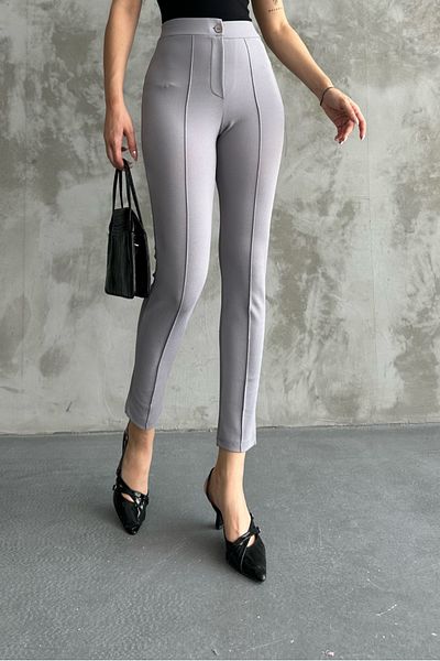 macharel jeans Women's Gray High Waist Slim-Legged Chestnut Trousers