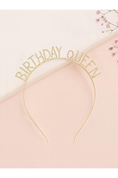 Parti Adresi Birthday Queen Taşlı Taç Metal Doğum Günü Parti Tacı Gold