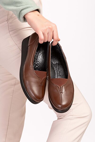 Gondol İçi Dışı Hakiki Deri Yumuşak Dokulu Günlük Ayakkabı Ndr.101 Kahverengi