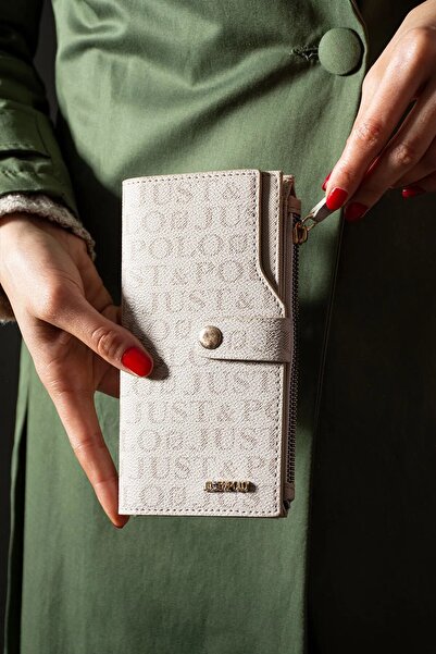 Just Polo محفظة نسائية موديل أفقي حجم كبير مزودة بسحاب وغطاء مناسبة للاستخدام اليومي 01 تان