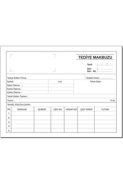 Turkuaz Otocopyli Tediye Makbuzu - 1 Koçan