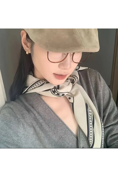 Phellos Striped Floral Patterned Imported Silky Scarf