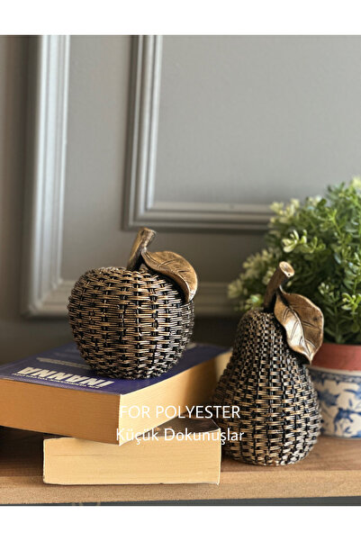 2-Piece Wicker Apple Pear Decor /Table Top Trinket/ Bookcase Ornament