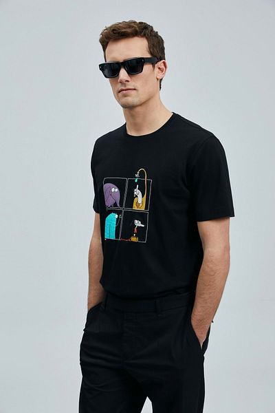 Kocamanlar Ayakkabı Lufian 111020254 Funky Modern Graphic T-Shirt Ανδρικό T-Shirt ΜΑΥΡΟ