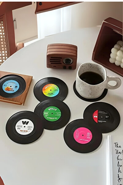 NOSTA Eski Ljik Cd Plak Desenli Bardak Altlığı 9x9