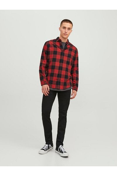 Jack & Jones Jack&Jones Slim Fit Long Sleeve Red-Black Men's 100% Cotton Shirt 12181602