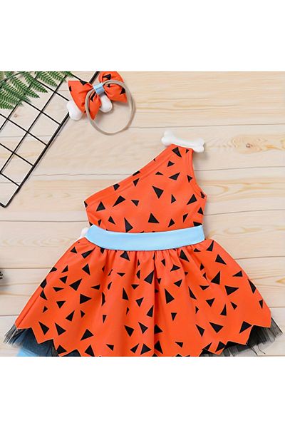darko Stone Age Orange Dress Set Pebble Costume Flintstone Dress Ribbon Set Girl Flintstone