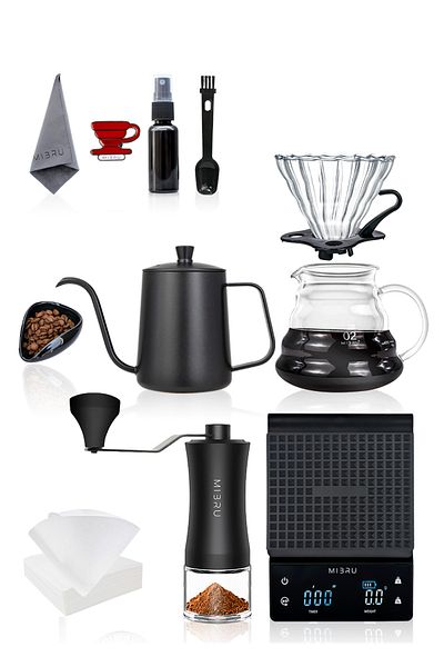 MIBRU V60 Coffee Pour Over 10 Ps Set Includ Filter & Premium Accessories With Kettle, Dripper Scale Server