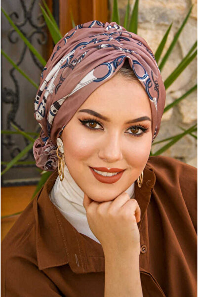 Aişe tesettür Digital Printed Buckle Bonnet-mink Navy Blue