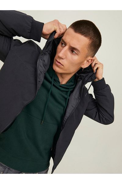 Jack & Jones Jjerush Hood Bomber Noos Erkek Mont 12200208 Black/solıd
