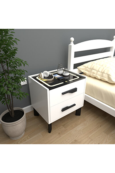 DECOBOX DİAMOND BEYAZ LEDLİ ŞARJ ÜNİTELİ KOMODİN