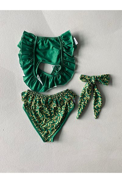 rg kidsstore Set de bikini cu uscare rapidă pentru fete - 2 piese și bandă pentru cap