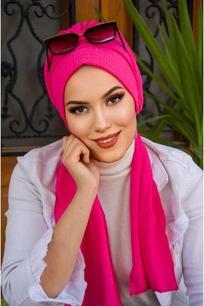 Aişe tesettür Fuchsia Crinkle Scarf Bonnet