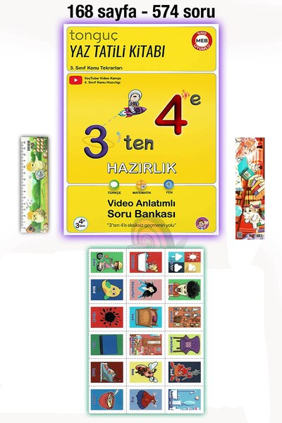 Tonguç Yayınları 3'ten 4'e Hazırlık Kitabı Yaz Tatili Seti Ingilizce Kartlar