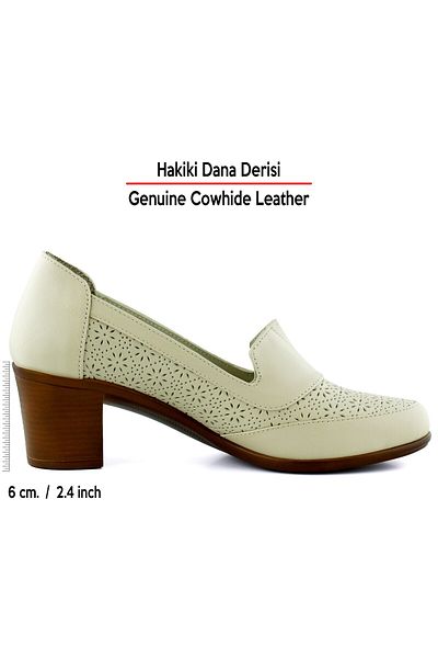 Erkan Saçmacı Madre Bej din piele de vițel autentică, cu model vintage, cu toc gros, pantofi clasici de zi cu zi