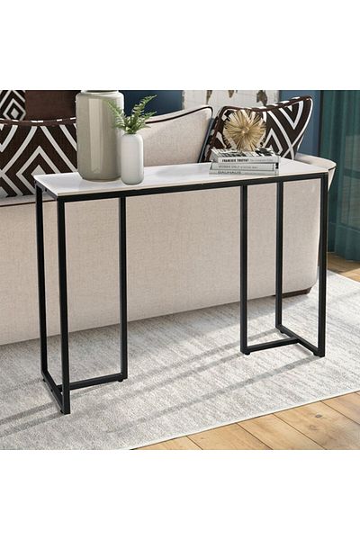 AGD Console Table, Metal Frame Side Table for Living Room, Entryway, Office 100x30x78.5cm, White