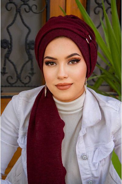 Aişe tesettür Burgundy Buckle Detailed Scarf Bonnet