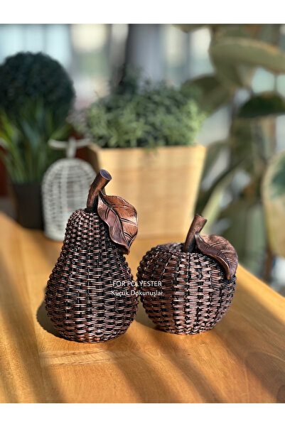 FOR POLYESTER Küçük Dokunuşlar 2’li Hasırlı Elma Armut Dekor/Masa-Sehpa Üstü ...