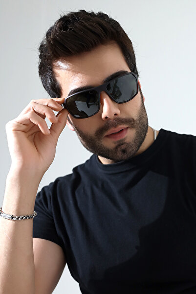 Lozzo Men's Matte Brown Polarized Biker Sunglasses 23052 C3 P m