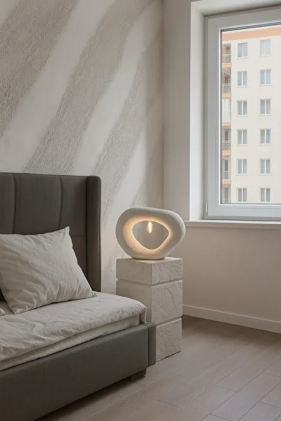 Lunalore Fiber Concrete Look Modern Lampshade – Decorative Coffee Table Top E14 Lampholder Electrically Connected Table Lamp