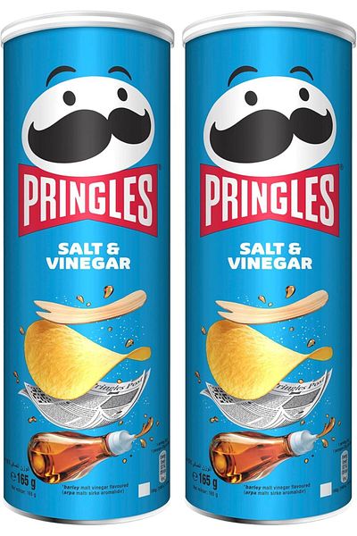 Pringles Salt & Vinegar Flavour - Potato Chips - 165g Pack of 2 Cans